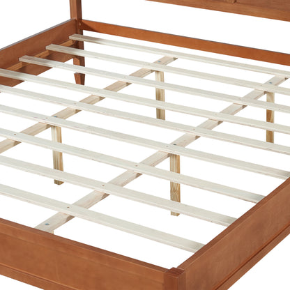 King Size Wood Platform Bed Frame with Classic Panel Headboard, Wooden Slats Support, No Box Spring Needed, Easy Assembly, Brown image 11