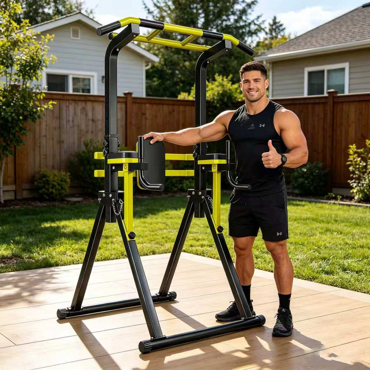 Power Tower Pull Up Bar Station, 10-Level Adjustable Height Dip Station, Heavy-duty Frame Structure,Multi-Functional Home Gym Strength Training Equipment image 11