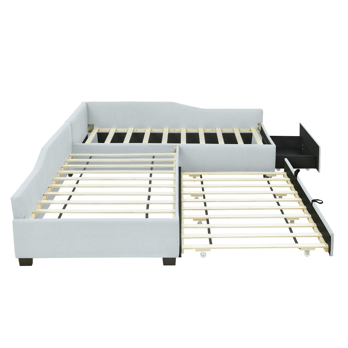 Upholstered Double Twin Size Daybed with Trundle and Drawer, Beige image 10
