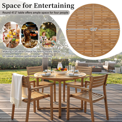 U_STYLE 5-Piece Outdoor Dining Set with 4 Acacia Wood Chairs,47.2" Round Dining Table with Slatted Design, Ideal for Patios, Gardens, Poolsides, and Lawn Areas & Indoor image 8