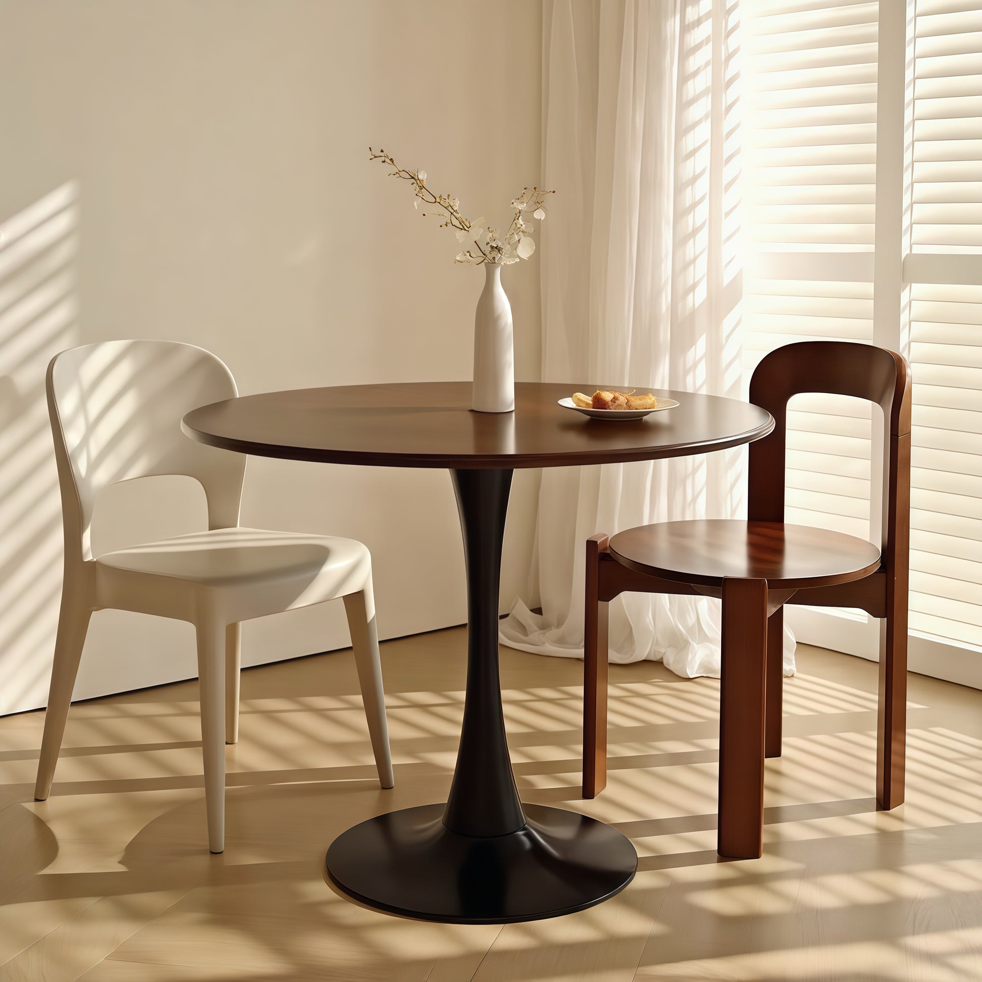 (Walnut Color) Round Table, ∅31.5'' Modern Dining Table, Dining Table,MDF Top and Steel Base Tulip Round Kitchen Table,Kitchen Table, Mid Century Coffee Table for Living Room, Oval Dining Table image 12