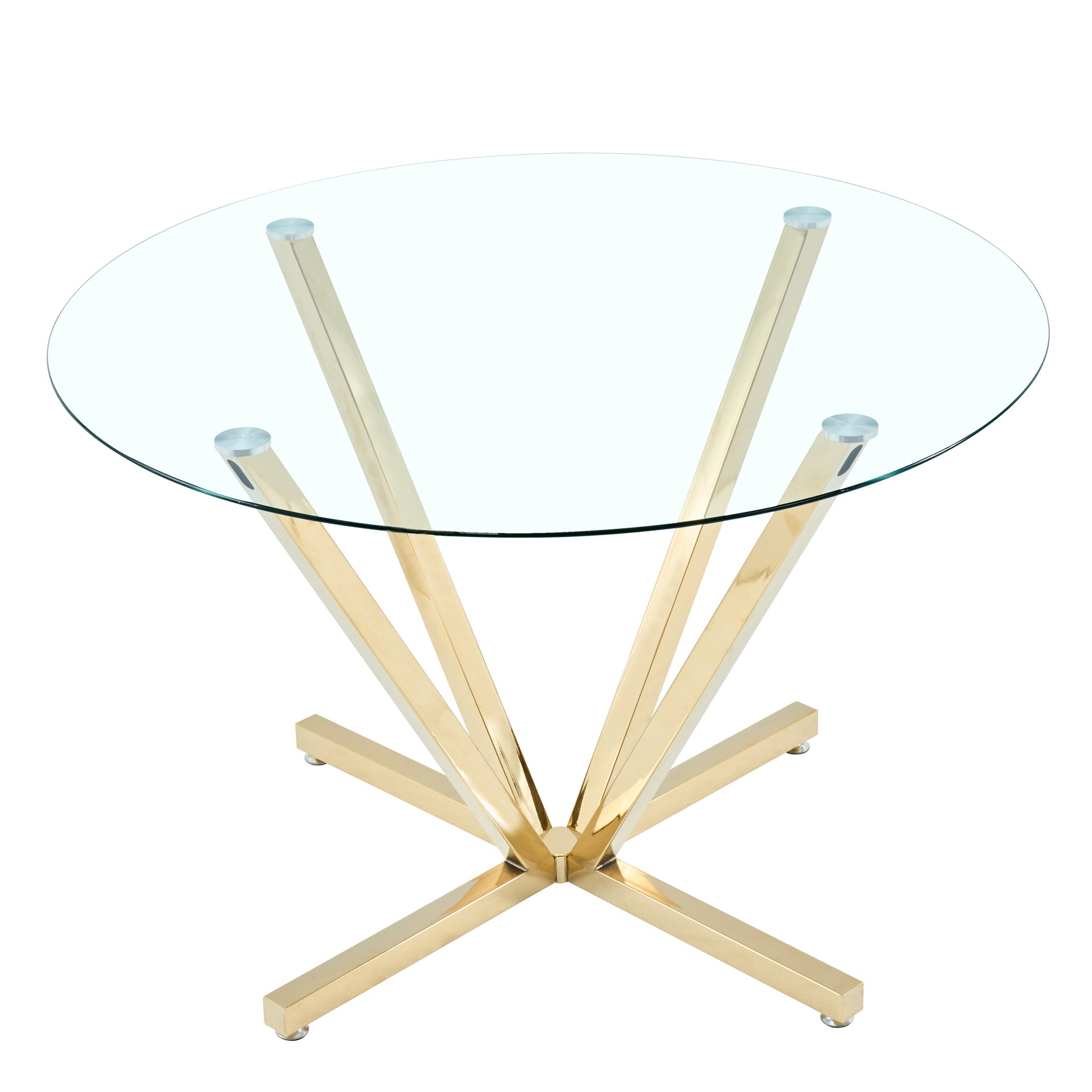 45.27"Round Dining Table,Tempered Glass Kitchen Tabe with Golden Metal Legs,Modern Dining Room Table for for Kitchen,Living Room, Easy Assembly image 4