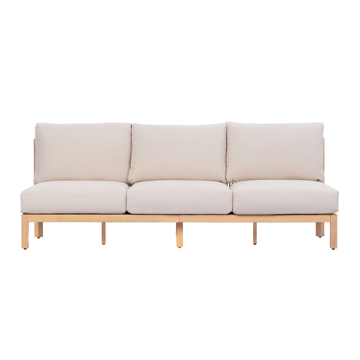 73.23" outdoor acacia wood frame, rope-braided backrest three-seater sofa (Light Teak+Beige Rope+Beige Cushion) image 3