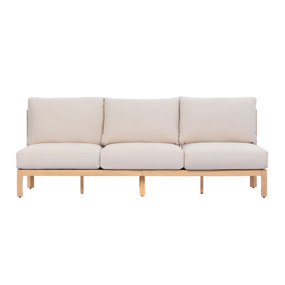 73.23" outdoor acacia wood frame, rope-braided backrest three-seater sofa (Light Teak+Beige Rope+Beige Cushion) image 3