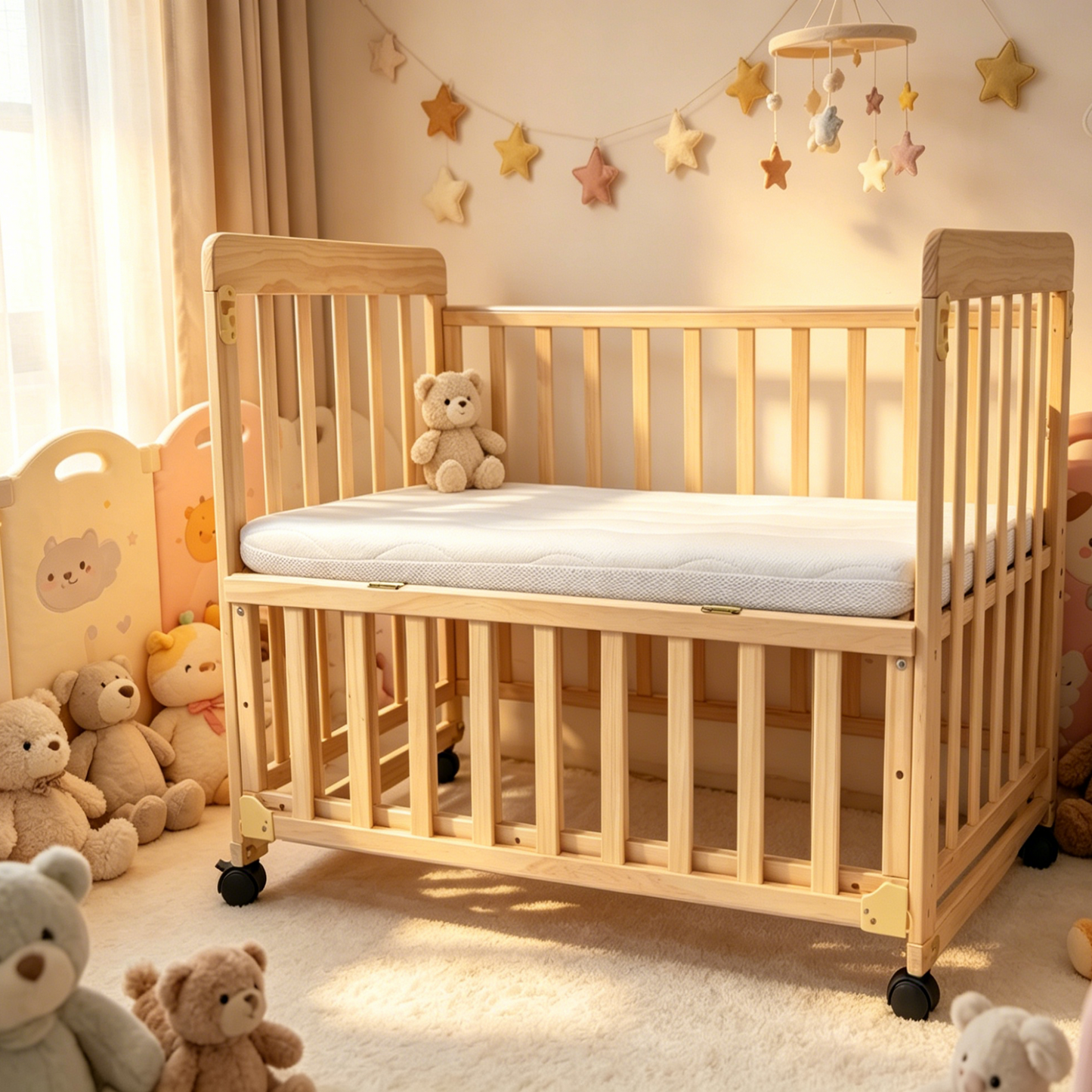 Baby Bassinets Bedside Sleeper - Portable Pine Wood Bedside Bassinet,3 Heights Small Mini Crib with Mattress 1.97 - 2.2in,Space-Saving Design Baby Crib for Newborns 0-36 Months image 1