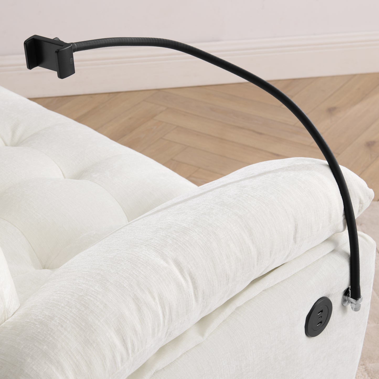 Leisure sofa chair,Double sofa recliner, with manually adjustable backrest, soft padded armrests, side USB charging port and phone stand, comes with a matching storage ottoman-Beige image 7