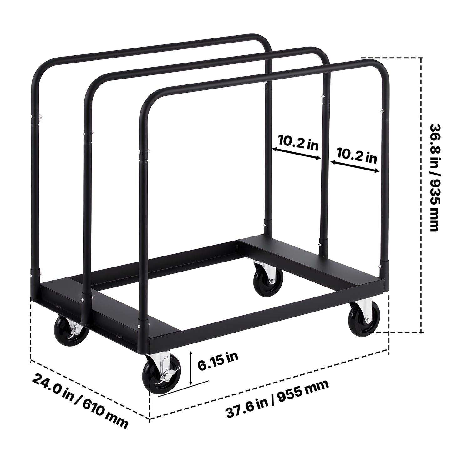 Drywall Cart Dolly, 1800 lbs Load Capacity, Steel Panel Truck Cart with 5 inch Swivel Casters, Lumber Drywall Dolly with with Tie-Down Strap & 3 Side Handrails for Factory, Warehouse, Garage, Black image 7