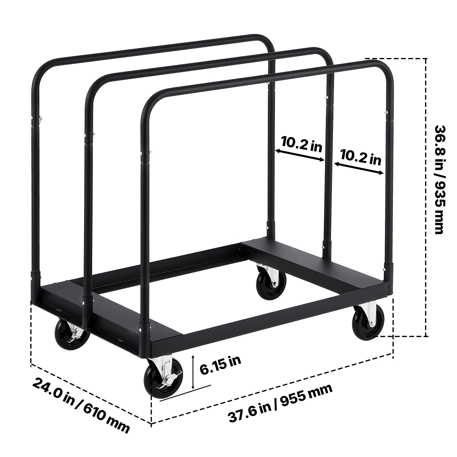 Drywall Cart Dolly, 1800 lbs Load Capacity, Steel Panel Truck Cart with 5 inch Swivel Casters, Lumber Drywall Dolly with with Tie-Down Strap & 3 Side Handrails for Factory, Warehouse, Garage, Black image 7