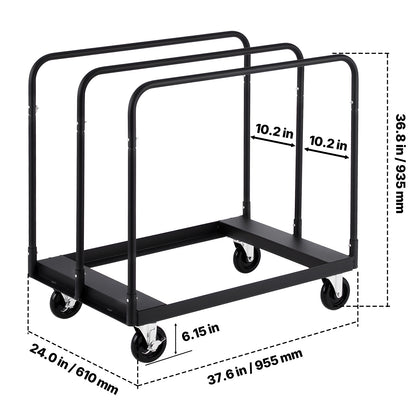 Drywall Cart Dolly, 1800 lbs Load Capacity, Steel Panel Truck Cart with 5 inch Swivel Casters, Lumber Drywall Dolly with with Tie-Down Strap & 3 Side Handrails for Factory, Warehouse, Garage, Black image 7