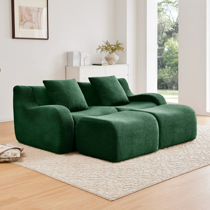 Soft Teddy Fabric Boneless Sofa,Anti-Slip Design,Assembly Chaise Lounge Curved Armrests Ergonomic Support 32D High Density Sponge,For Living Rooms Bedrooms,Green image 1