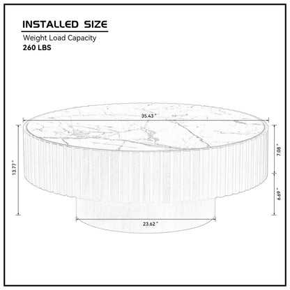 35.43'' Nesting Round Sintered Stone Tabletop Modern Drum Coffee Table Luxury Circle Coffee Table for Apartment Walnut image 7