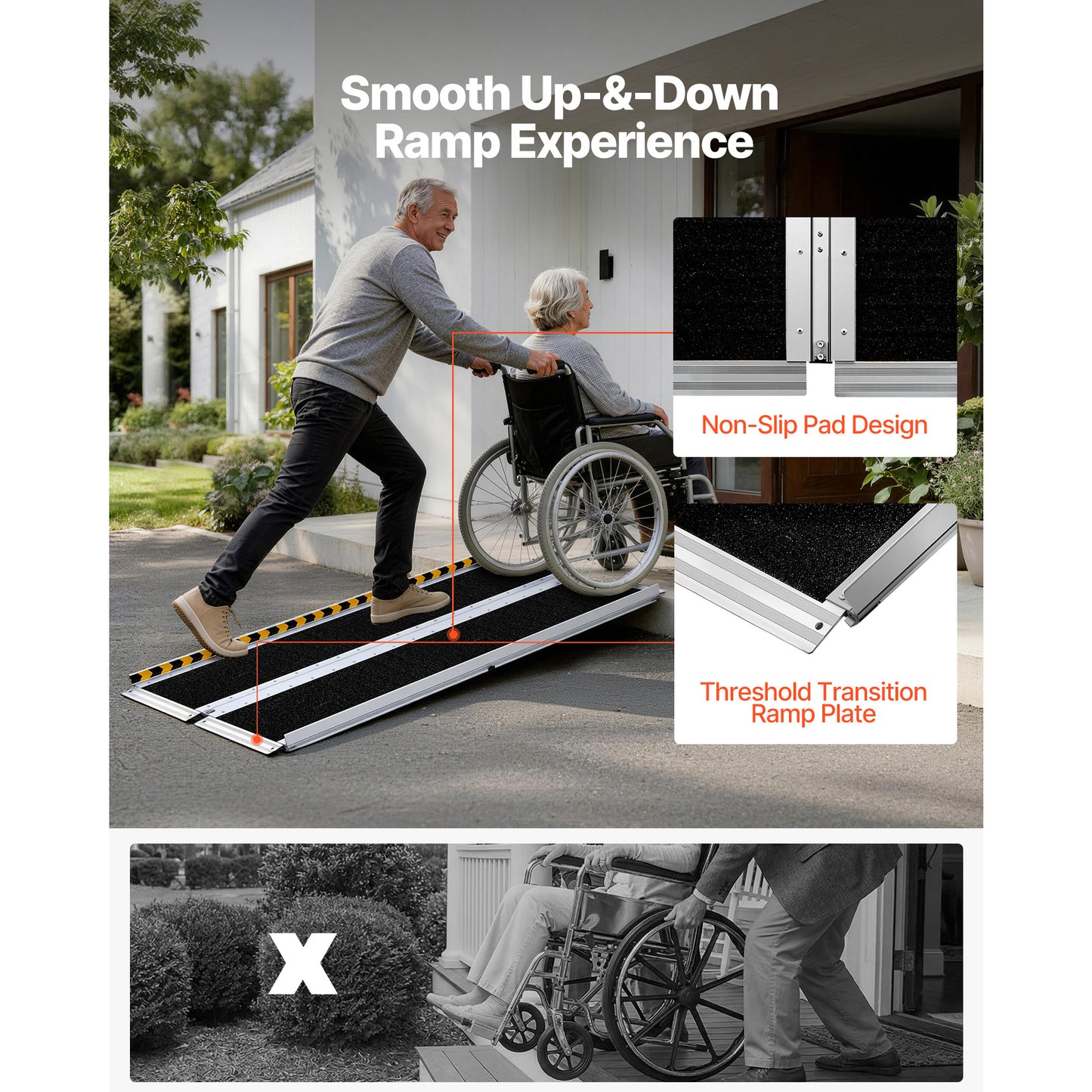 Portable Wheelchair Ramp, 5FT, Non-Slip Aluminum Folding Handicap Ramp for Wheelchair, 800 lbs Capacity, Door Threshold Ramps for Home Steps, Stairs, Entry, Threshold, Doorways, Scooter, Curbs image 8