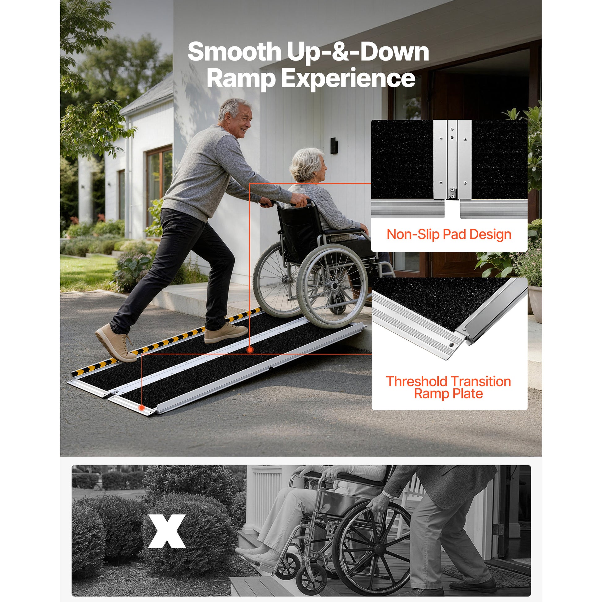 Portable Wheelchair Ramp, 5FT, Non-Slip Aluminum Folding Handicap Ramp for Wheelchair, 800 lbs Capacity, Door Threshold Ramps for Home Steps, Stairs, Entry, Threshold, Doorways, Scooter, Curbs image 8