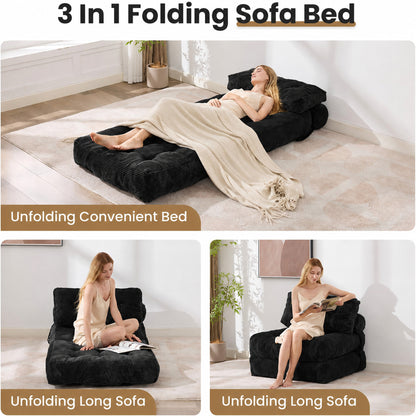 Folding single chair, adjustable and convertible sofa bed, comfortable fluffy lazy sofa in living room, bedroom, apartment, dormitory, black. image 10