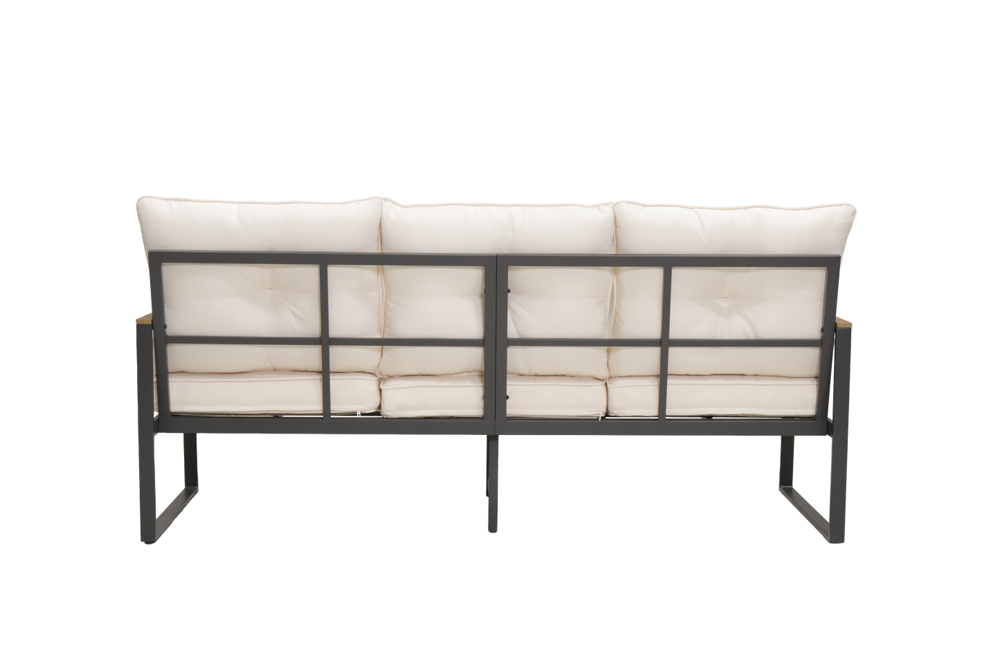 Steel Outdoor Patio Sofa, Steel Metal 3-Seat Couch with Thick Cushions, Patio Conversation Sofa Couch for Deck Garden Poolside, Beige image 6