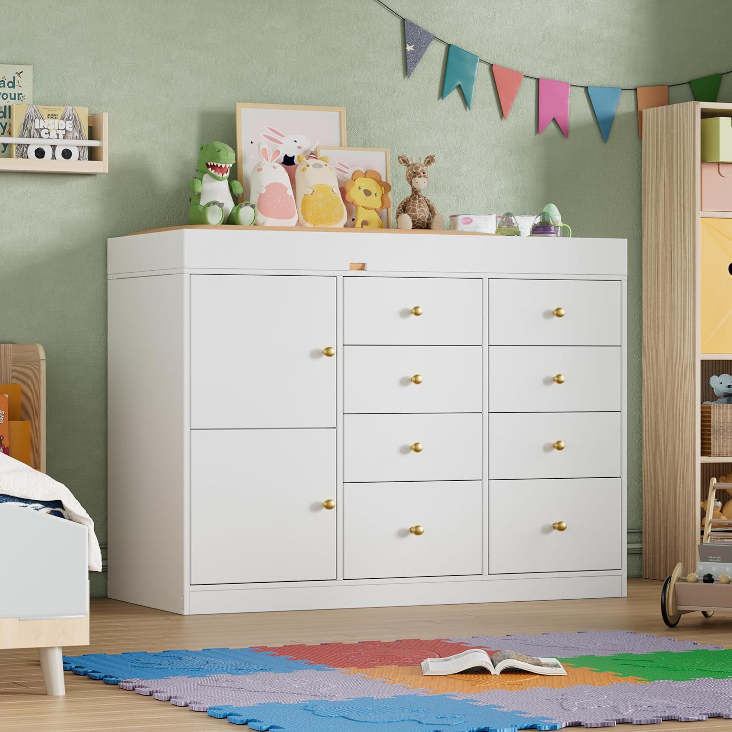 Baby Classic Nursery Dresser with 8 Drawers and 2 Cabinet, Multi-Functional Baby Changing Table, Diaper Changing Station for Children's Room image 3