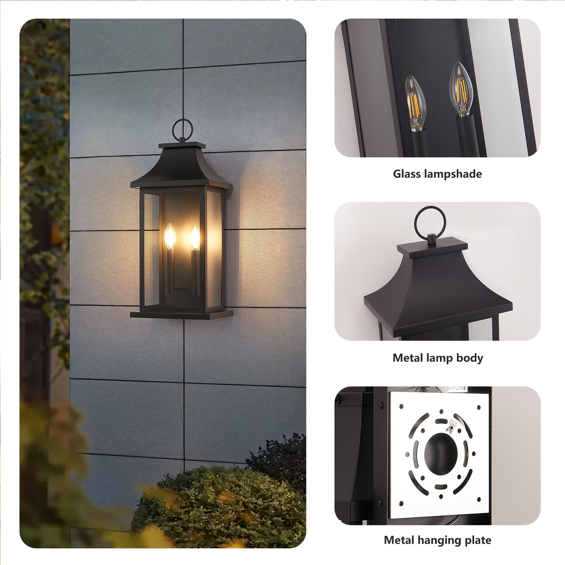 2-Pack Dusk to Dawn Outdoor Wall Lantern 2-Light, 22.2" Large Outside Wall Sconce, Modern Black Wall Light Fixture with Glass, Waterproof Exterior Lamp for House, Porch, Garage image 4