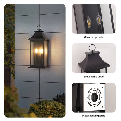 2-Pack Dusk to Dawn Outdoor Wall Lantern 2-Light, 22.2" Large Outside Wall Sconce, Modern Black Wall Light Fixture with Glass, Waterproof Exterior Lamp for House, Porch, Garage image 4