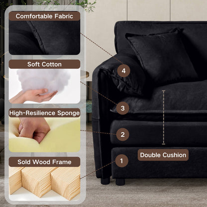Oversized 57.48" Recliner Chair with Movable Ottoman - Soft Chenille Upholstered Indoor Lounge Chair for Living Room or Bedroom,DIY Combination,Black image 6