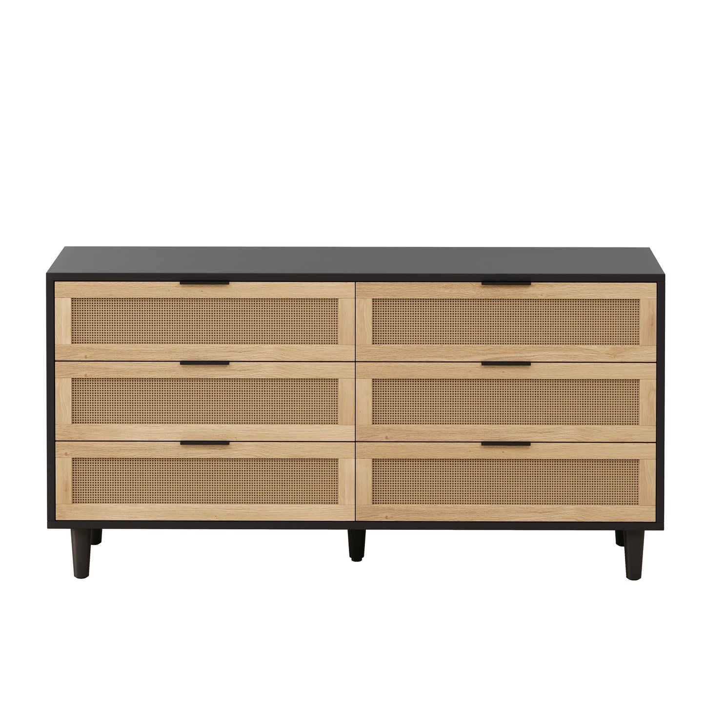 59.06"6-Drawers Rattan Storage Cabinet Rattan Drawer with White Drawer Slides,for Bedroom,Living Room,Black image 4