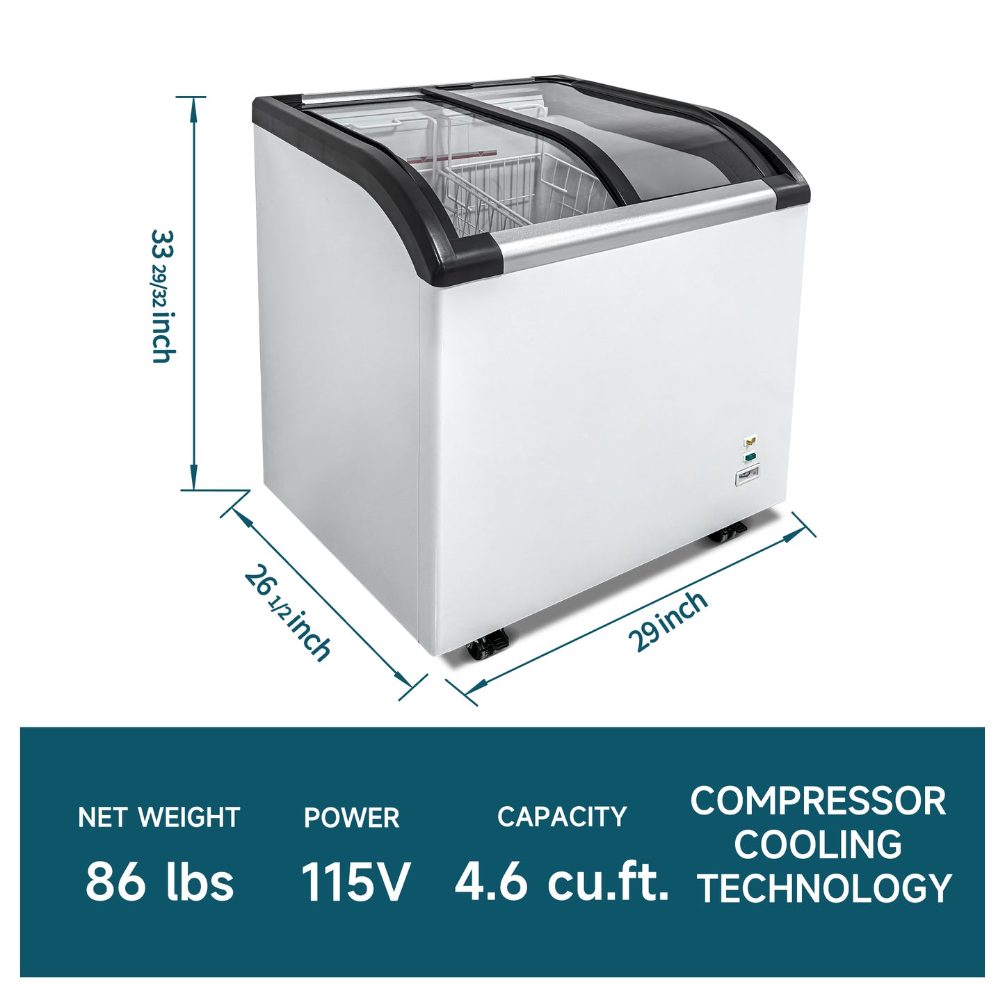 Curved Top Display Freezer 4.6 Cu.ft Sliding Glass Lid Ice Cream Freezers Commercial Mobile Chest Freezer with LED Lighting image 2