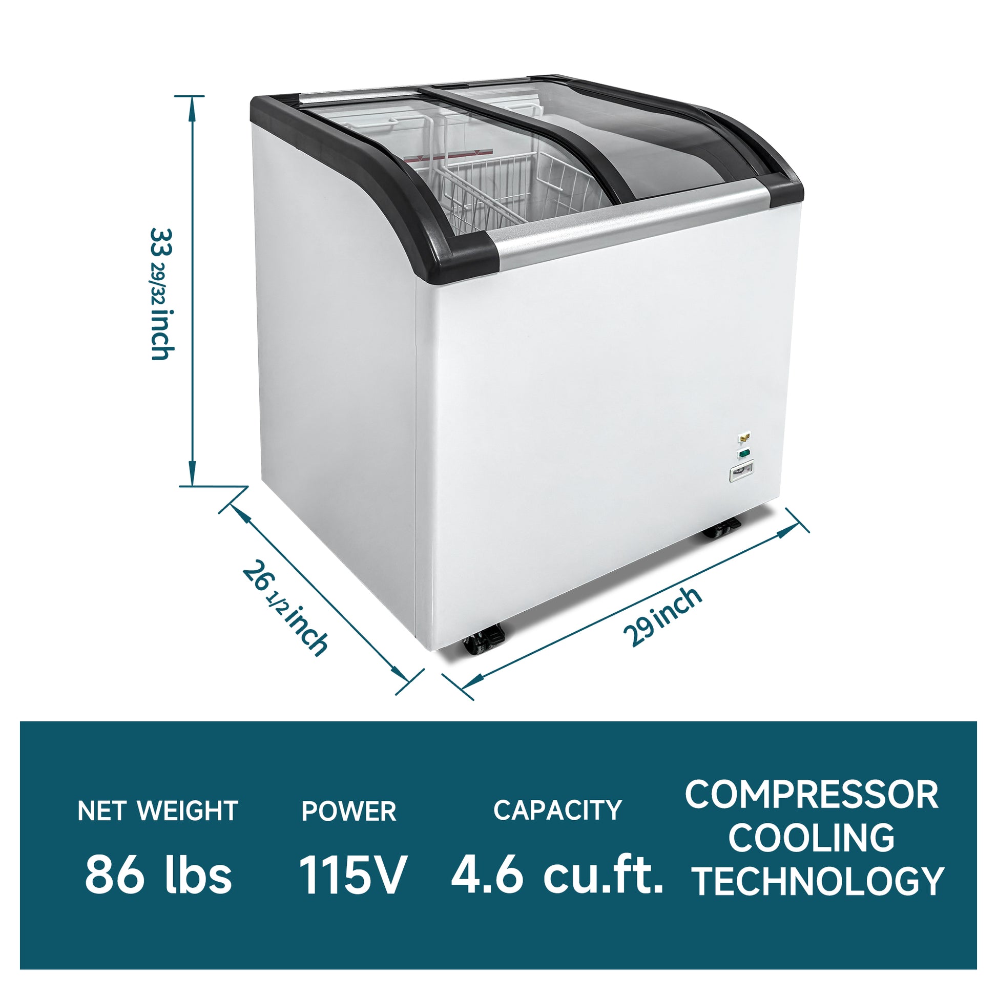 Curved Top Display Freezer 4.6 Cu.ft Sliding Glass Lid Ice Cream Freezers Commercial Mobile Chest Freezer with LED Lighting image 2