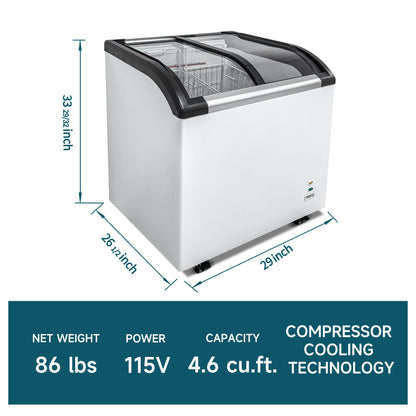 Curved Top Display Freezer 4.6 Cu.ft Sliding Glass Lid Ice Cream Freezers Commercial Mobile Chest Freezer with LED Lighting image 2