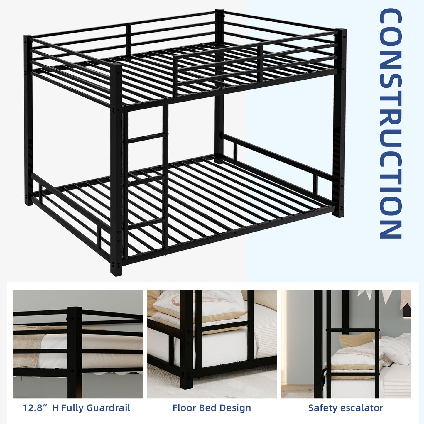Metal Twin over Twin Bunk Bed/ Heavy-duty Sturdy Metal/ Noise Reduced/ Safety Guardrail,Black image 12