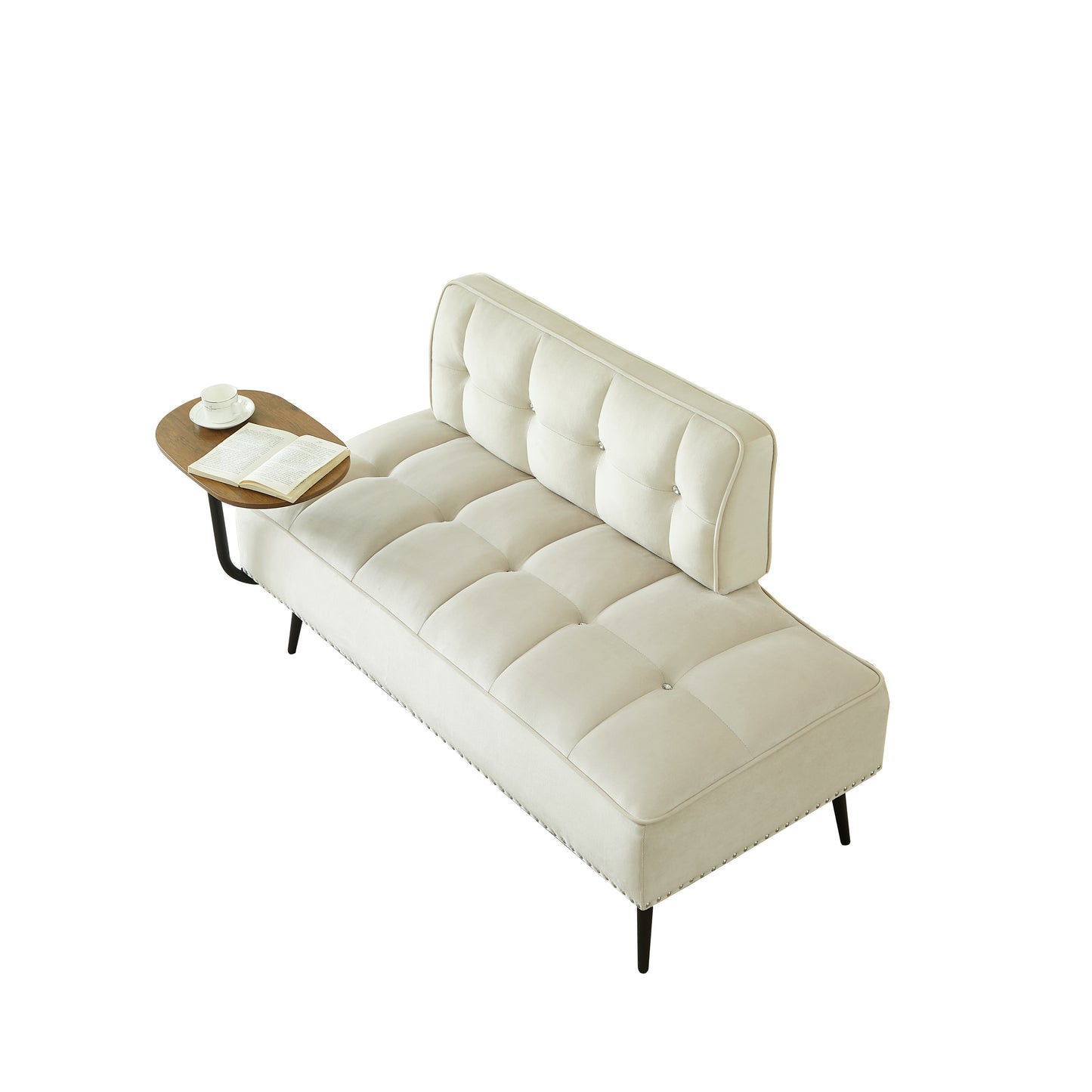 54-Inch Modern Two-Seater Velvet Sofa with Backrest & 360° Rotating Side Table – Entryway Ottoman, Multi-Use Bench, Office Desk and Chair Set, Space-Saving Design for Living Room, Bedroom, Apartment image 10
