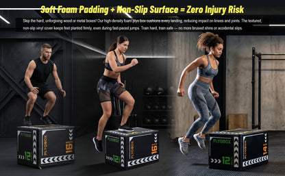 3-in-1 Foam Plyometric Jump Box, 12/14/16 Inch Multi-Height Soft Plyo Box, High-Density EPE Core with Non-Slip PVC Cover, for Beginners, Kids, Home Gym & Rehab Training image 2