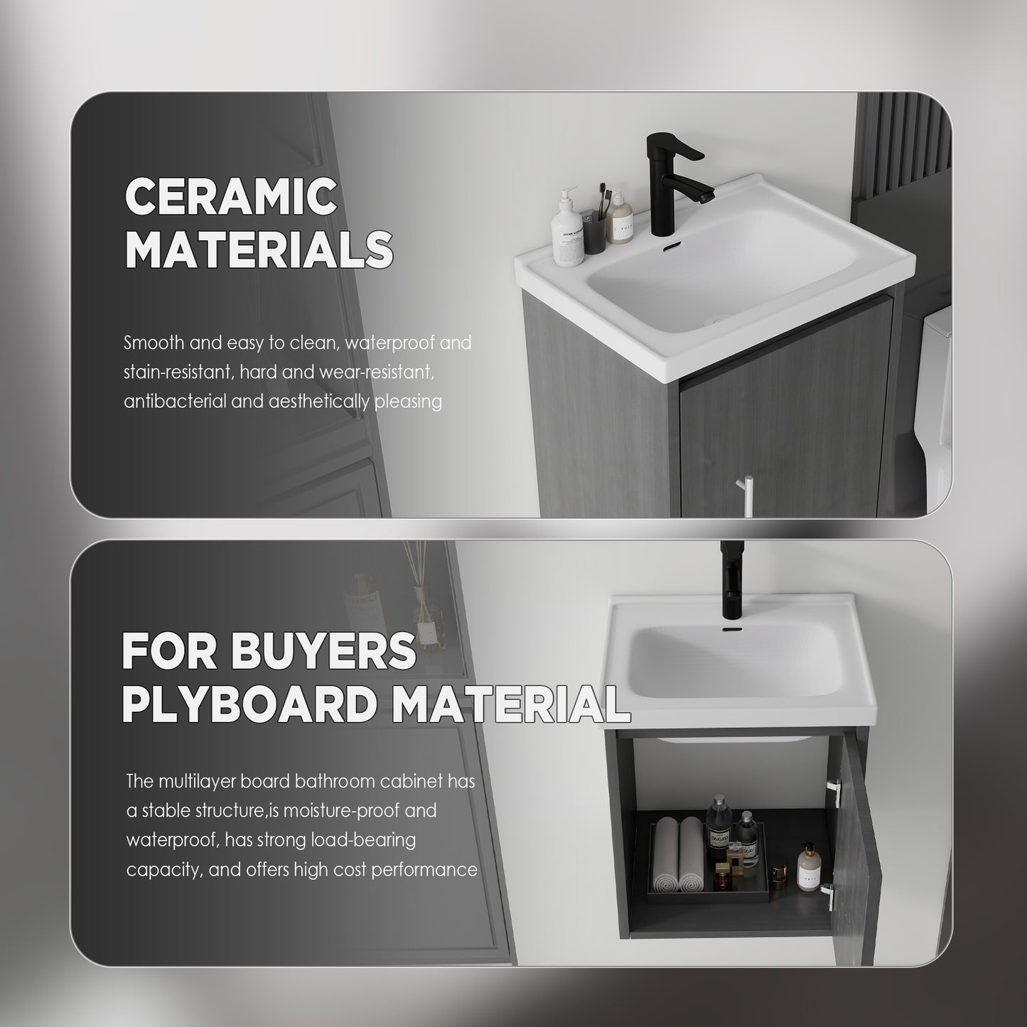 20 Inch Floating Bathroom Vanity with Sink, Soft-Close Door,Ceramic Sink,Plywood, Grey image 5