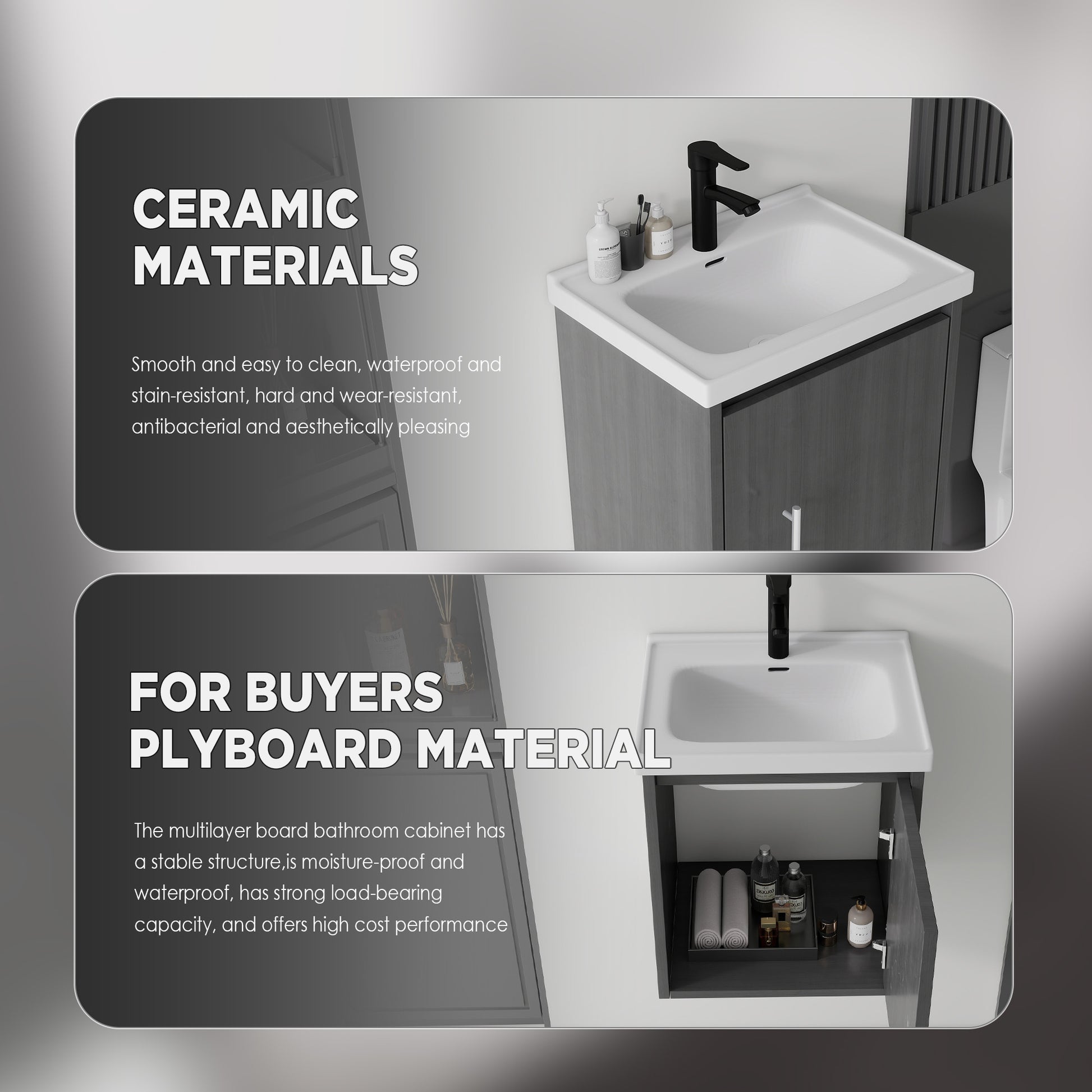 20 Inch Floating Bathroom Vanity with Sink, Soft-Close Door,Ceramic Sink,Plywood, Grey image 5