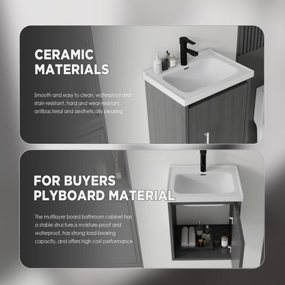 20 Inch Floating Bathroom Vanity with Sink, Soft-Close Door,Ceramic Sink,Plywood, Grey image 5