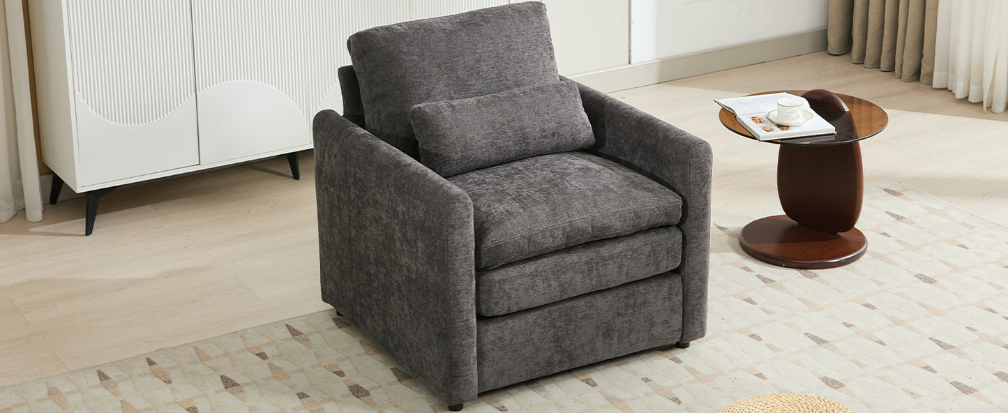 31.9" Cozy Upholstered Armchair Oversized Comfy Cloud Sofa Double Cushion Single Sofa Plush Cushion Armchair for Living Room, Grey image 3