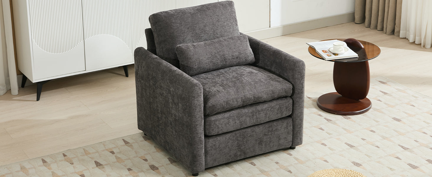 31.9" Cozy Upholstered Armchair Oversized Comfy Cloud Sofa Double Cushion Single Sofa Plush Cushion Armchair for Living Room, Grey image 3