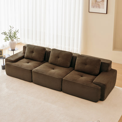117" Modern Modular Sectional Sofa for Living Room, Corduroy Fabric,Oversized 3-Seater Couch with Deep Seat, Pearl-like piping, Tufted Design,Buckle connection,No Assembly,Anti-slip Design,Brown image 3