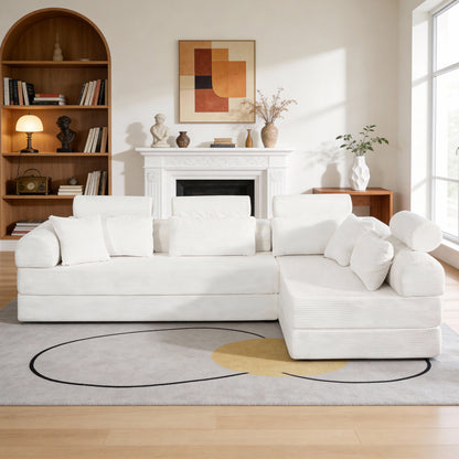 L shape Modular Sectional Sofa, Compressed Sectional Sofa Modern Minimalist Style Corduroy Couch,Unfold into a bed, Bedroom, Comfy Compressed Sofa Couch Space-Efficient Design(Beige) image 2