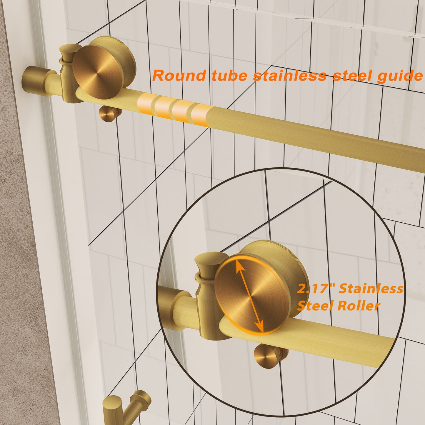 Frameless shower door 56-60 "W x 60" H, 1/4 "(6 mm) Clear Tempered Glass, Explosion Proof Film, Stainless Steel Handle,Brushed Gold image 7