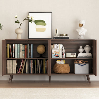 Sideboard Buffet Cabinet with Storage, Long Sideboard Storage Cabinet with 4 Doors, Wood Credenza Console Coffee Bar Cabinets with Adjustable Shelves for Living Room Kitchen Dining Room Walnut image 12