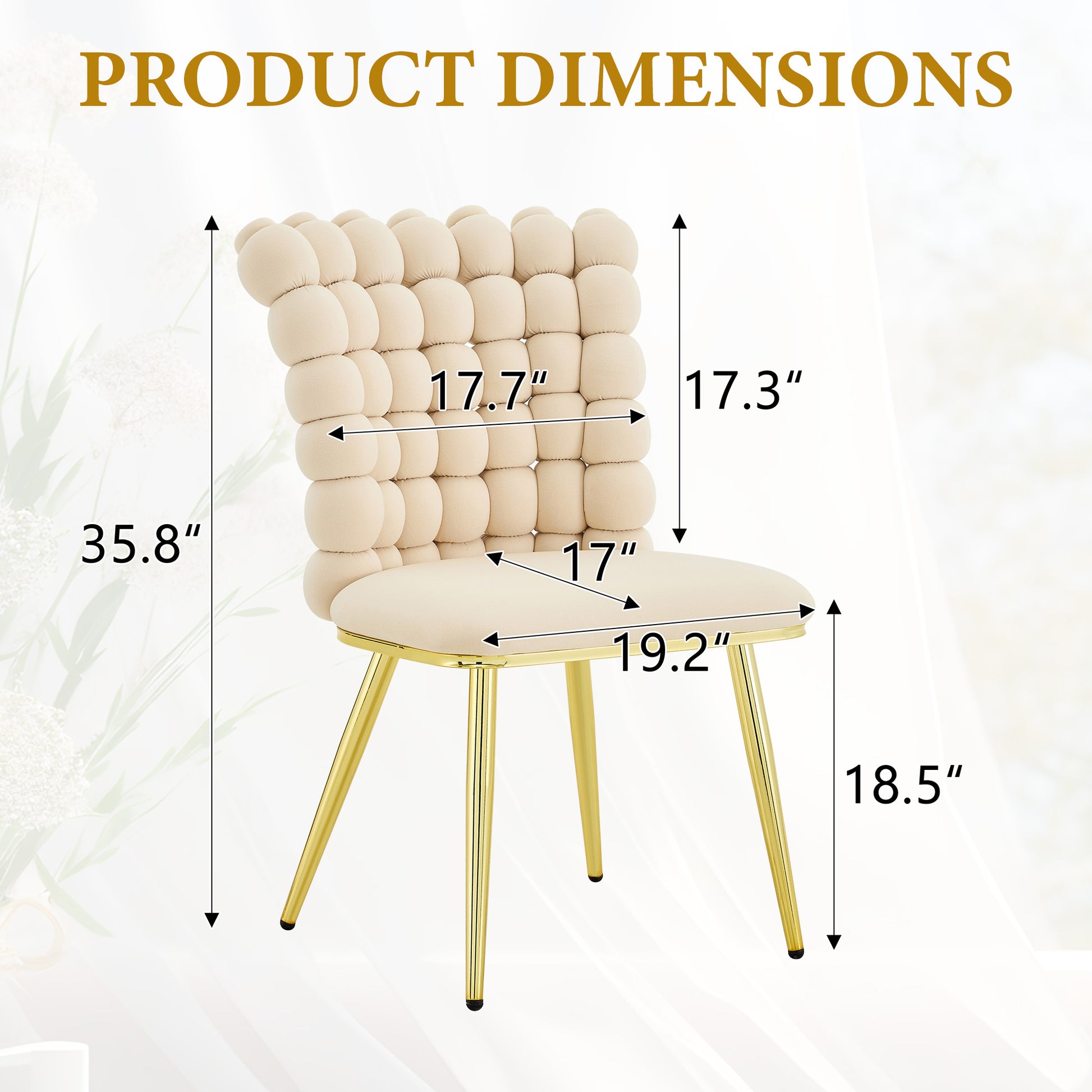 Set of 2 Luxury Cream Bubble Tufted Swivel Chair, Premium Velvet Upholstered Accent Chair with Gold Metal Frame, Ergonomic Space-Saving Desk Chair for Modern Interiors image 10