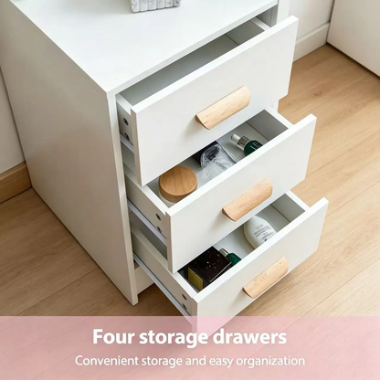Modern-style white vanity set includes LED-lit mirror, bedroom makeup table with storage and cushioned stool; suitable for teens and adults home dressing rooms/bedrooms image 10