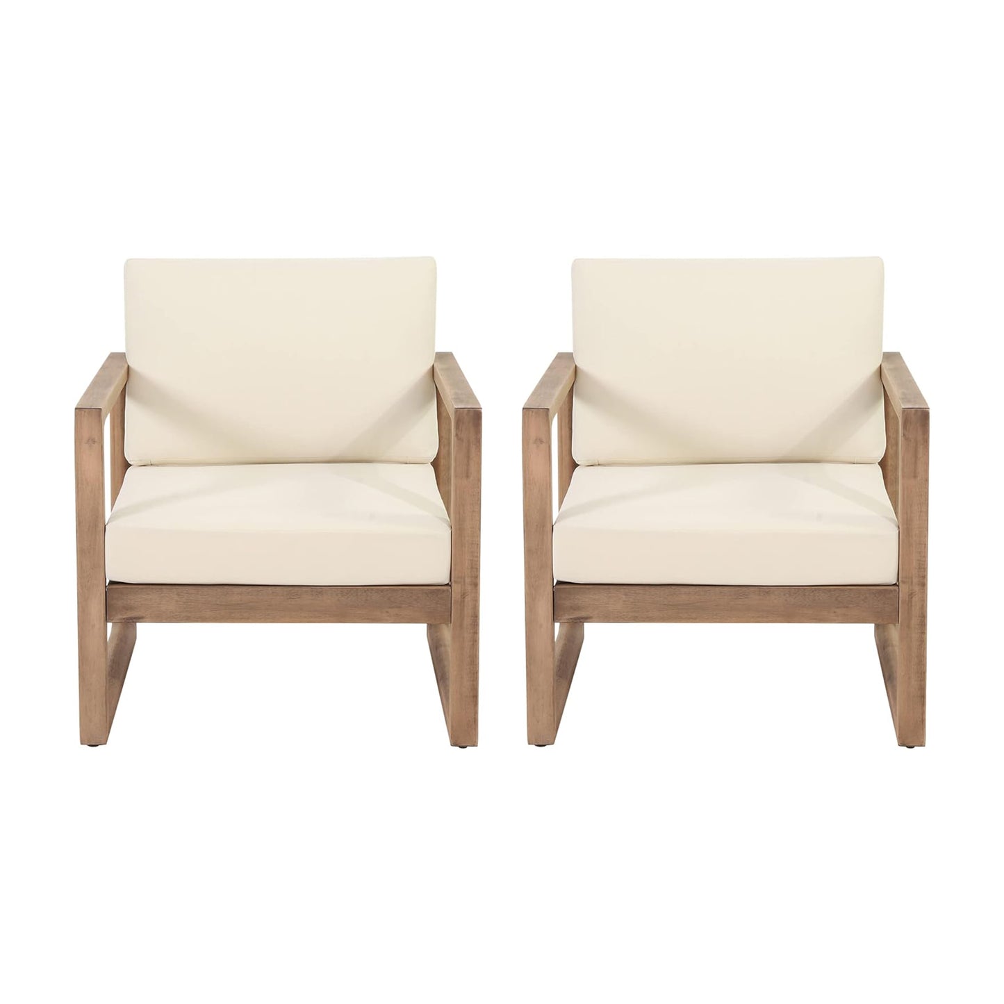 Set of 2, Outdoor Acacia Wood Patio Club Chair, Wood Patio Furniture,Waterproof Thick Cushion Deep Seating for Porch, Garden, Backyard, Balcony, Brown Wash and Beige Cushion image 4