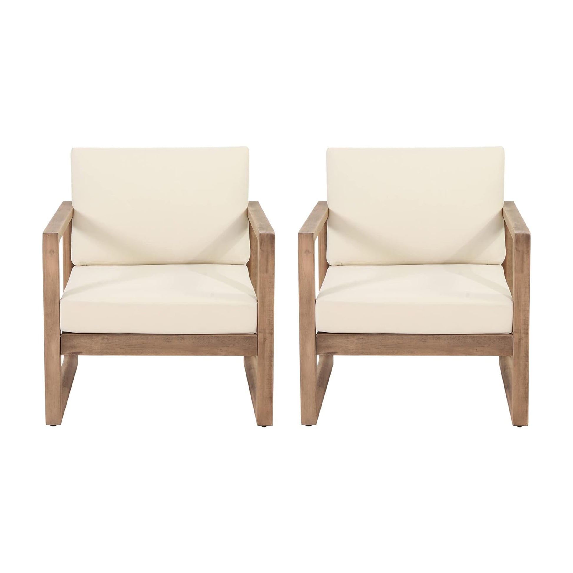 Set of 2, Outdoor Acacia Wood Patio Club Chair, Wood Patio Furniture,Waterproof Thick Cushion Deep Seating for Porch, Garden, Backyard, Balcony, Brown Wash and Beige Cushion image 4