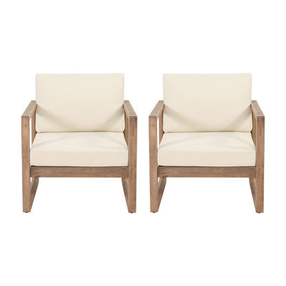 Set of 2, Outdoor Acacia Wood Patio Club Chair, Wood Patio Furniture,Waterproof Thick Cushion Deep Seating for Porch, Garden, Backyard, Balcony, Brown Wash and Beige Cushion image 4