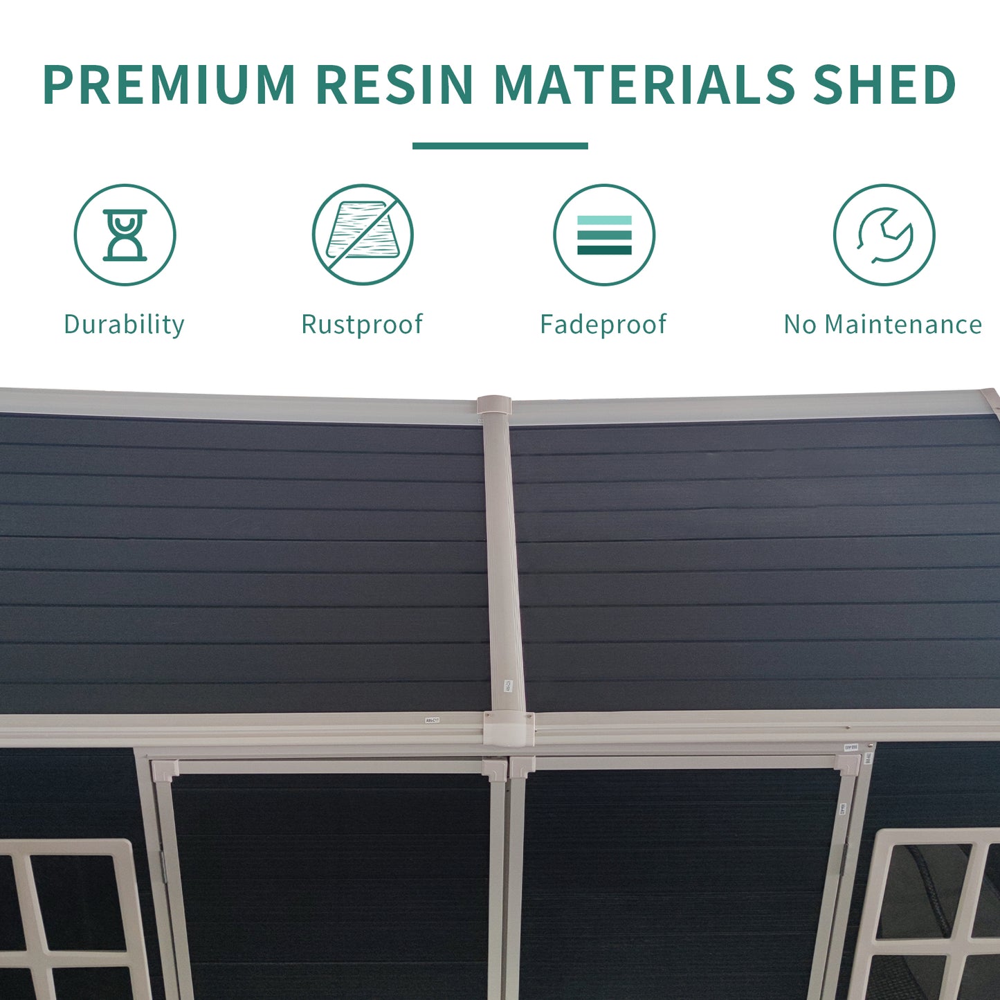 8x4ft Outdoor Resin Garden Shed with Floor and 2 Windows, Plastic Patio Outdoor Storage Shed with Lockable Door for Garden Tools, Bicycles, Trash Cans, Black image 7