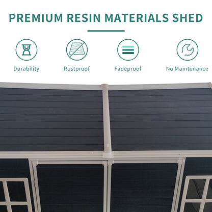 8x4ft Outdoor Resin Garden Shed with Floor and 2 Windows, Plastic Patio Outdoor Storage Shed with Lockable Door for Garden Tools, Bicycles, Trash Cans, Black image 7