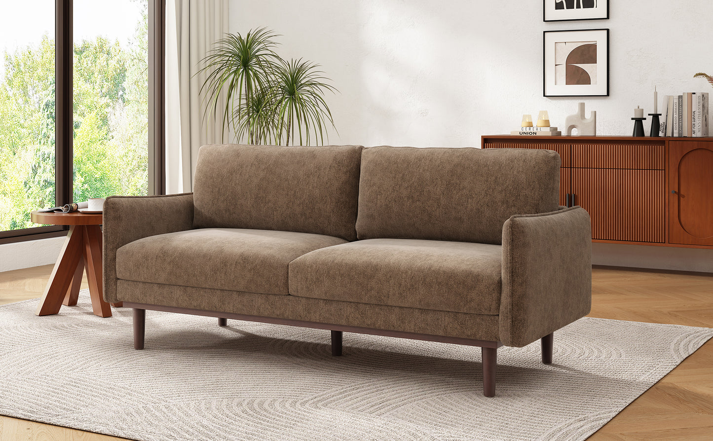 Modern Style Loveseat Sofa 75.75" Sofa Couch 2-seater Sofa with Spacious Seating Area for Living Room, Brown image 4