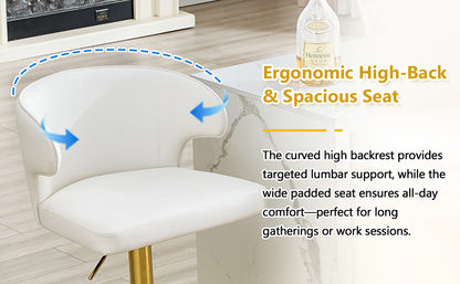 Modern rotating adjustable bar chair, PU leather belt backrest swivel chair, suitable for kitchen bar counter and dining room, adjustable height, capable of bearing 300 pounds (white -2 pieces) image 12