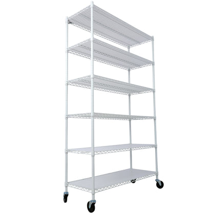 6 Tier 6000lbs Capacity NSF Metal Shelf Wire Shelving Unit, Heavy Duty Adjustable Storage Rack with Wheels & Shelf Liners for Commercial Grade Utility Steel Storage Rack, white - 84"H x 48"L x 20"D image 8