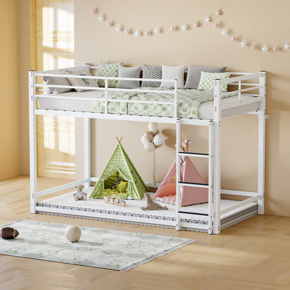 Bunk Bed with Ladder and high Guardrail Metal Bunk Bed, Storage Space, Noise Free,Twin Over Twin Size,WHITE image 1